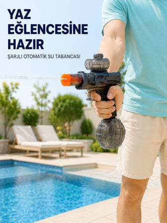 Şarjlı Elektrikli Su Tabancası Yuvarlak Su Hazneli Otomatik Sürekli Atışlı - Lisinya