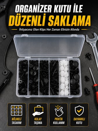 Profesyonel Oto Klips Tamir Seti 6 Farklı Model Plastik Sabitleme Pimi Organizer Kutulu - Lisinya