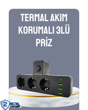 Anahtarlı Çoklu Priz 3 USB 1 Type-C Hızlı Şarj Destekli - Lisinya