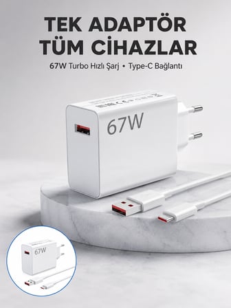 67 Watt Güvenli Hızlı Şarj Adaptörü Samsung M31 M33 M51 Uyumlu Yeni Nesil - Lisinya