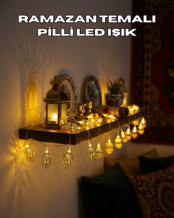 Pilli Altın Fenerli Ramazan Işıkları Dekoratif LED Zincir - Lisinya