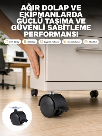 Kilitli Mobilya Tekerleği 6 cm 4’lü Kolay Kurulum - Lisinya