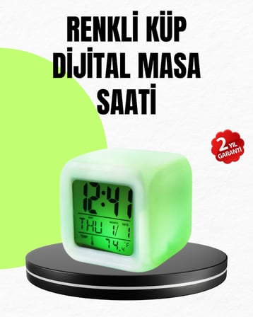 Gece Lambası Fonksiyonlu Renk Değiştiren LED Küp Dijital Saat - Lisinya
