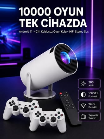 4K Wireless Çift Kollu Kumandalı Oyun Projeksiyonu Retro Video Oyunu Yeni Nesil - Lisinya