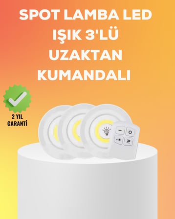 Çok Amaçlı Kullanım İçin Kablosuz Yapışkanlı 3 Lü Uzaktan Kumandalı Led Spot Lamba - Lisinya