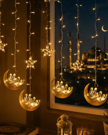 Hilal Yıldız LED Ramazan Işığı 3 Metre Dekoratif Perde Aydınlatması - Lisinya
