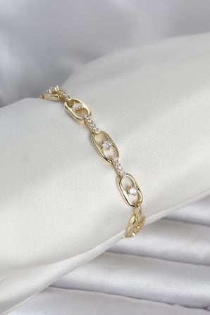Pirinç Gold Renk Zirkon Taşlı Kadın Bileklik - Lisinya