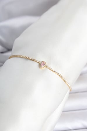 Pirinç Gold Renk Pembe Damla Model Su Yolu Kadın Bileklik - Lisinya