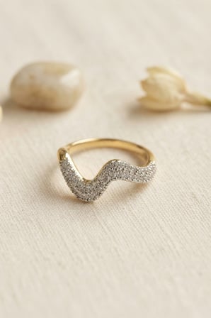 Gold Renk Zirkon Taşlı Dalga Model Kadın Yüzük - Lisinya
