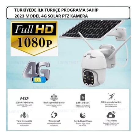 Sim Kartlı 4g Ptz 360 Hareketli Solar Güneş Enerjili 1080p Kamera Türkçe Program Son Sürüm ( Lisinya