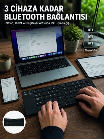 Katlanır Bluetooth Klavye Telefon Tablet Laptop Uyumlu Kablosuz Klavye - Lisinya