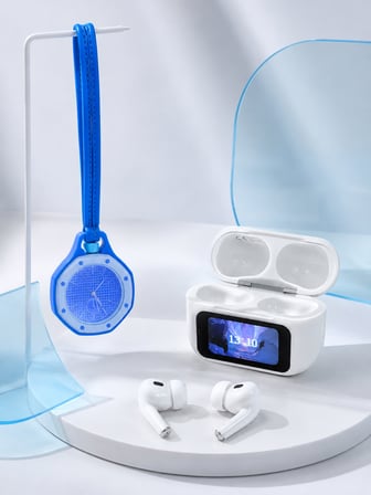 Dokunmatik Kablosuz Kulaklık + Mavi Askılı Analog Charm Saat İkili Set - Lisinya