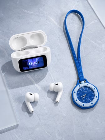 Dokunmatik Kablosuz Kulaklık + Mavi Askılı Analog Charm Saat İkili Set - Lisinya