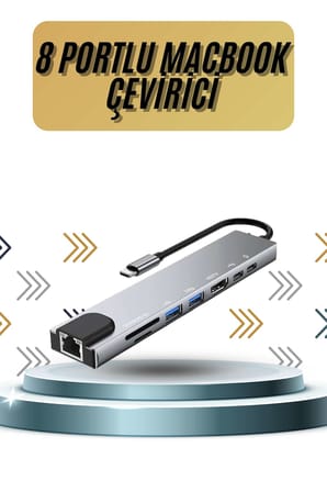8 Portlu Macbook Çevirici Type C Hub  SD TF USB Çoğaltıcı Ethernet - Lisinya