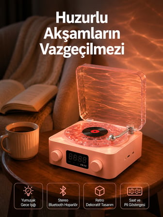 Vintage Tarz Bluetooth Hoparlör – Gece Işığı ve Zaman Göstergeli Yeni Nesil - Lisinya
