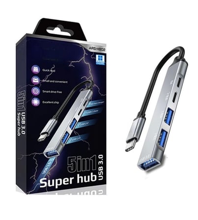 5in1 Metal USB Hub – Yüksek Hızlı Çoklayıcı, 5 Bağlantı Noktalı, Dayanıklı ve Taşınabilir Tasarım ( 
