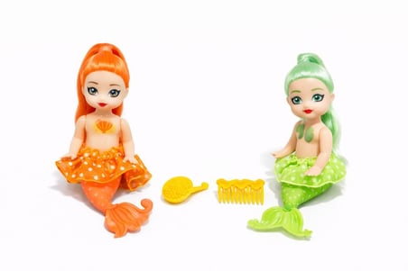 2'li Deniz Kızı Bebek Seti - Hareketli Eklemler ve Aksesuarlı -Turuncu & Yeşil (Lisinya)