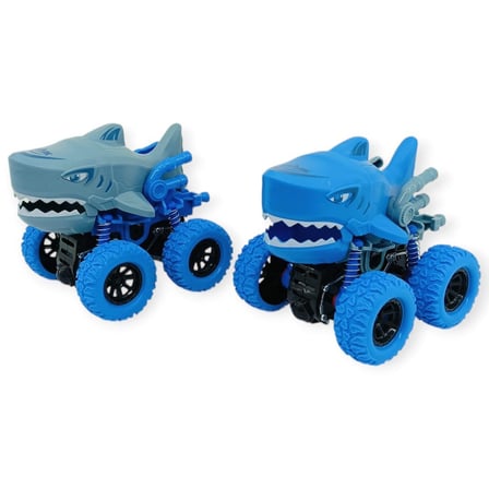 2'li Set Köpek Balığı Sürtmeli Mekanik Monster Araba 12 cm (Lisinya)