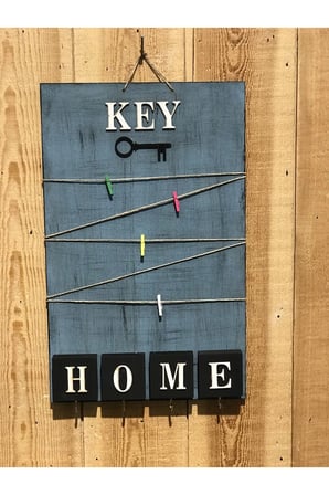 Dekoratif Home Keys Ahşap Resimlik ve Notluk (Saks Mavisi) ( Lisinya )
