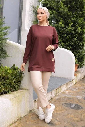Yeni Stil Kahve Arma Detaylı Tunik 10020 ( Lisinya )
