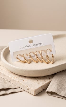 Pirinç Gold Renk İnce Oval Küpe Seti - Lisinya