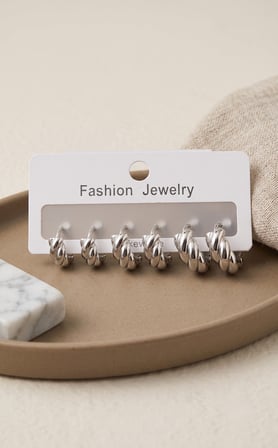 Pirinç Gümüş Renk Minimal Tırtıklı Küpe Seti - Lisinya