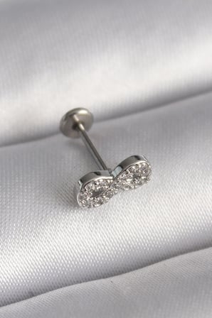 316L Çelik Gümüş Renk Zirkon Taşlı Sonsuzluk Model Tragus Piercing - Lisinya
