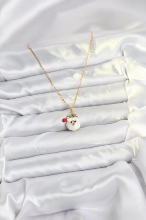 316L Çelik Zincir Gold Renk Şapkalı Kardan Adam Kafası Model Yılbaşı Temalı Kadın Kolye - Lisinya