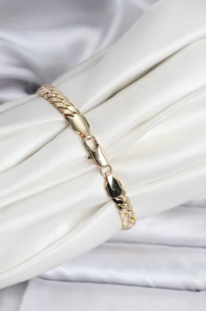 14K Gold Renk Kaplama Ezme Zincir Model Kadın Bileklik - Lisinya