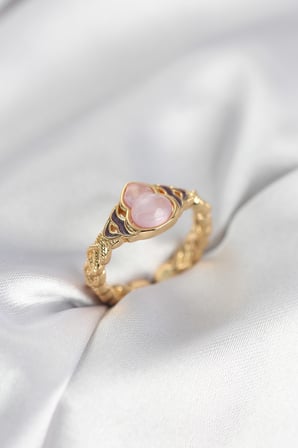 Gold Renk Pembe Damla Model Kadın Yüzük - Lisinya