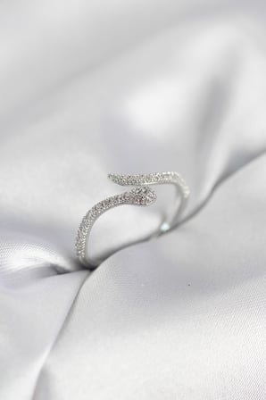 Gümüş Renk Yılan Model Zirkon Taşlı Kadın Yüzük - Lisinya