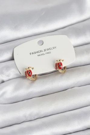 Uğur Böceği Model Gold Renk Pirinç Çocuk Küpe - Lisinya