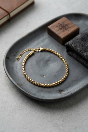316L Çelik Gold Renk Kutu Zincir Erkek Bileklik - Lisinya