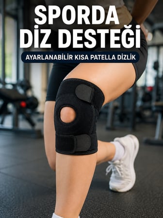Sporcu Dizliği Açık Patella Tasarımlı Ayarlanabilir Cırtlı Kısa Diz Desteği - Lisinya