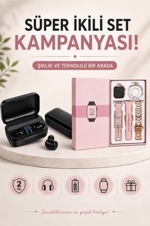 Wireless Şarjlı Pembe Akıllı Saat ve Kablosuz Bluetooth Kulaklık Dokunmatik Kontrol - Lisinya