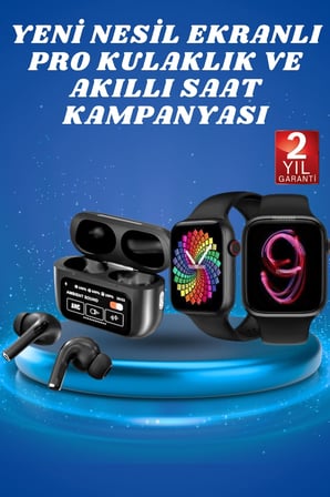 Ekranlı Yeni Nesil Pro Kulaklık ve Akıllı Saat Kampanyası Kulak İçi Mikrofonlu - Lisinya