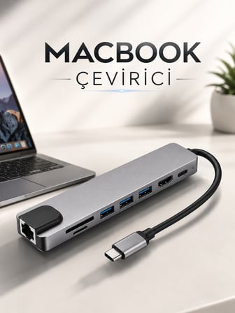 Çevirici Dönüştürücü Adaptör Macbook 3 In 1 Type-C To Hdmı USB 3.0 - Lisinya
