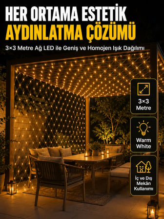 3x3 Metre Ağ LED ile Bahçenize Sıcak ve Şık Aydınlatma - Lisinya