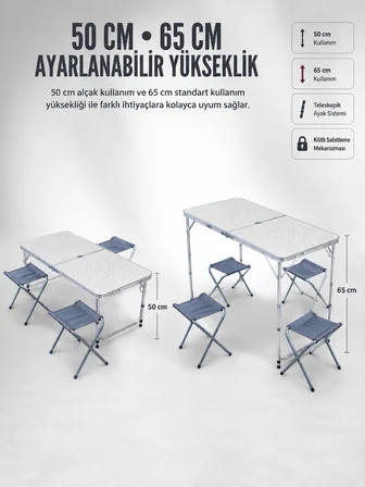 4 Sandalyeli Katlanabilir Kamp Masası Portatif Bahçe Kamp ve Piknik Masa Seti - Lisinya