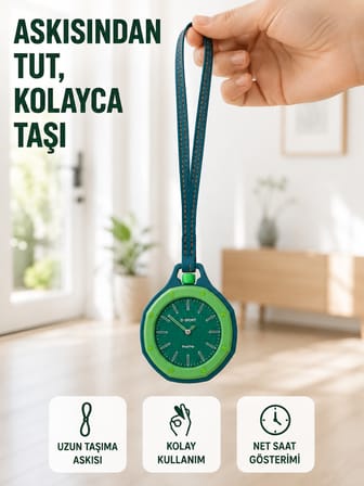 Anahtarlık ve Sırt Çantası İçin Askılı Charm Analog Saat Yeşil - Lisinya