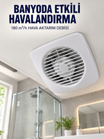 Dekoratif Havalandırma Aspiratörü 120 mm 180 m³/h Duvar ve Tavan Montajlı - Lisinya