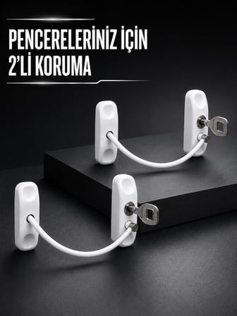 Beyaz Kablolu Pencere Kilidi 2 Adet Çocuk Koruma ve Pencere Emniyet Aparatı - Lisinya