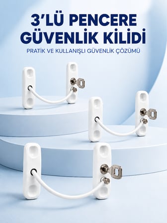 3 Adet Pencere Güvenlik Kilidi Esnek Bağlantılı Anahtarlı Koruma Seti - Lisinya