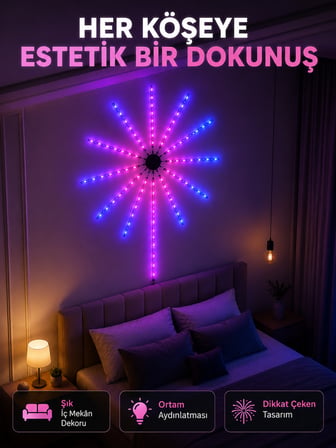 Telefon Kontrollü RGB Fireworks LED Işık Çok Renkli Dekoratif Duvar Lambası - Lisinya