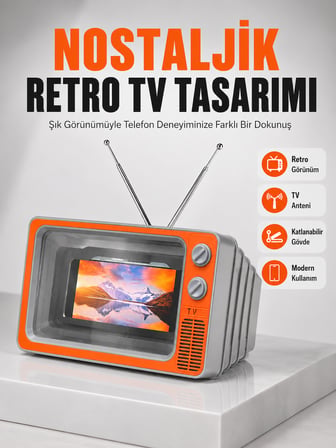 12 İnç Telefon Ekran Büyütücü Retro TV Tasarımlı HD Fresnel Lens Taşınabilir Mobil Ekran Büyütücü - 