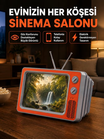 Telefon İçin 12 İnç Ekran Büyütücü Retro Televizyon Tasarımı HD Film İzleme Katlanabilir Stand - Lis