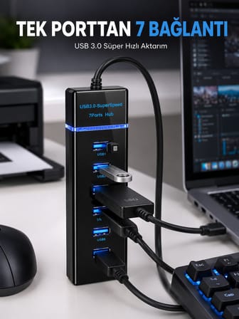 USB Hub 7 Port USB 3.0 Çoklayıcı Windows  Uyumlu - Lisinya