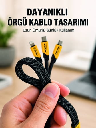 USB 3'ü 1 Arada Şarj Kablosu 240W PD Destekli Çoklu Şarj Kablosu - Lisinya
