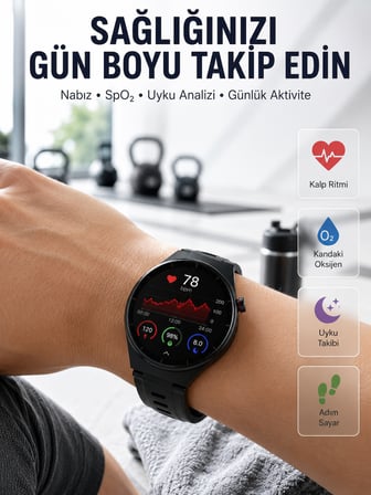 Bluetooth Konuşma Özellikli Akıllı Saat AMOLED Ekran, Sağlık Takibi ve 3 Farklı Kordon - Lisinya