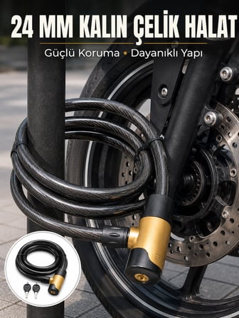 Güçlü Çelik Halat Yapısıyla Motosiklet, Bisiklet ve Scooter İçin Güvenli Kilit - Lisinya